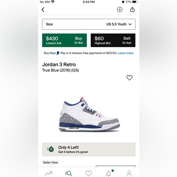 Air Jordan Retro 3 True Blue Size 5.5Y / 7 W - Picture 9 of 9